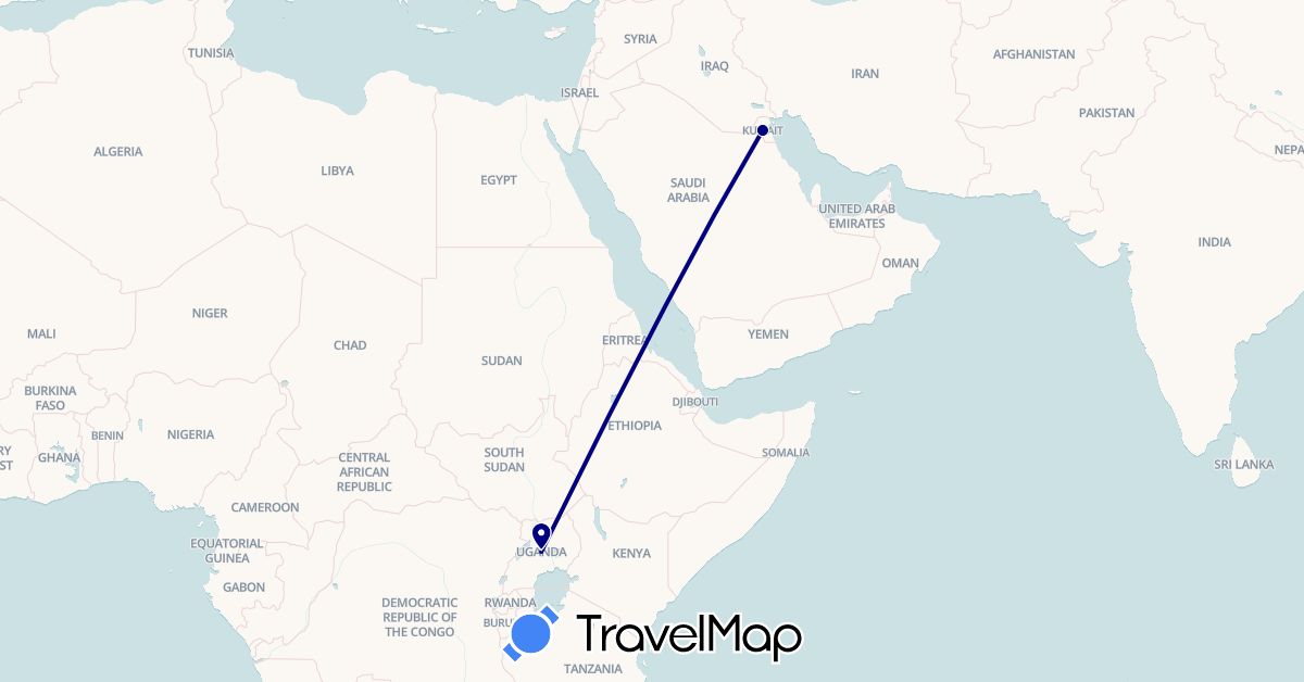 TravelMap itinerary: driving in Kuwait, Uganda (Africa, Asia)
